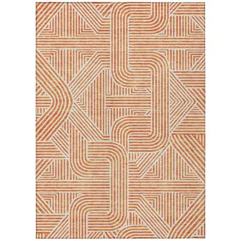 9' X 12' Orange And Ivory Abstract Washable Indoor Outdoor Area Rug
