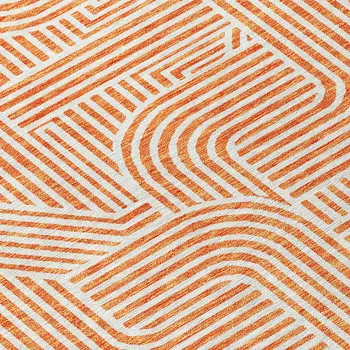 9' X 12' Orange And Ivory Abstract Washable Indoor Outdoor Area Rug