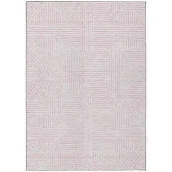 3' X 5' Pink And Ivory Abstract Washable Indoor Outdoor Area Rug