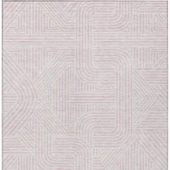 3' X 5' Pink And Ivory Abstract Washable Indoor Outdoor Area Rug