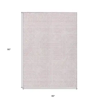 5' X 8' Pink And Ivory Abstract Washable Indoor Outdoor Area Rug