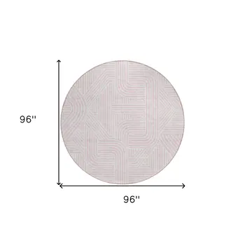 8' Pink And Ivory Round Abstract Washable Indoor Outdoor Area Rug