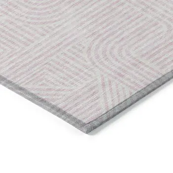 8' X 10' Pink And Ivory Abstract Washable Indoor Outdoor Area Rug