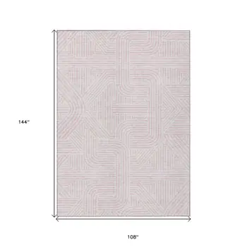 9' X 12' Pink And Ivory Abstract Washable Indoor Outdoor Area Rug