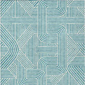 10' X 14' Teal Blue And Ivory Abstract Washable Indoor Outdoor Area Rug