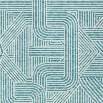 10' X 14' Teal Blue And Ivory Abstract Washable Indoor Outdoor Area Rug