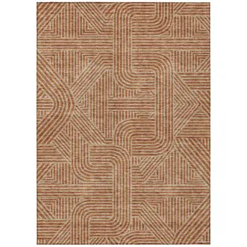 3' X 5' Terra Cotta And Brown Abstract Washable Indoor Outdoor Area Rug