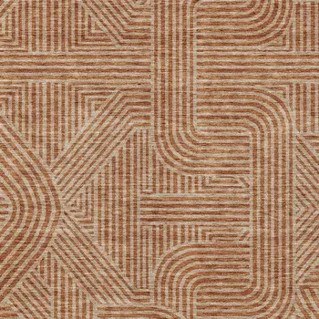 3' X 5' Terra Cotta And Brown Abstract Washable Indoor Outdoor Area Rug