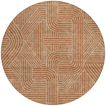 8' Terra Cotta And Brown Round Abstract Washable Indoor Outdoor Area Rug