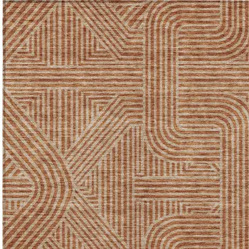 8' X 10' Terra Cotta And Brown Abstract Washable Indoor Outdoor Area Rug