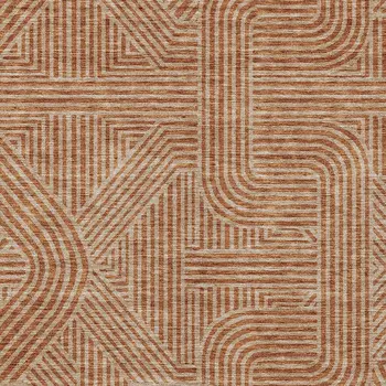 9' X 12' Terra Cotta And Brown Abstract Washable Indoor Outdoor Area Rug