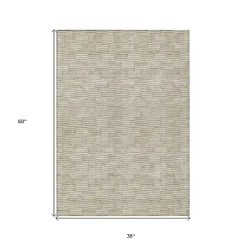 3' X 5' Beige And Ivory Geometric Washable Indoor Outdoor Area Rug