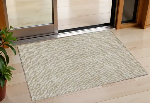 3' X 5' Beige And Ivory Geometric Washable Indoor Outdoor Area Rug