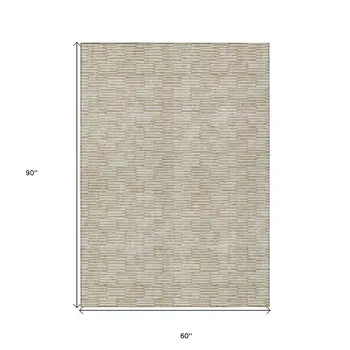 5' X 8' Beige And Ivory Geometric Washable Indoor Outdoor Area Rug