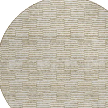 8' Beige And Ivory Round Geometric Washable Indoor Outdoor Area Rug