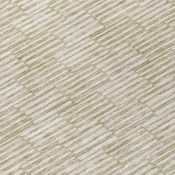 8' Beige And Ivory Round Geometric Washable Indoor Outdoor Area Rug