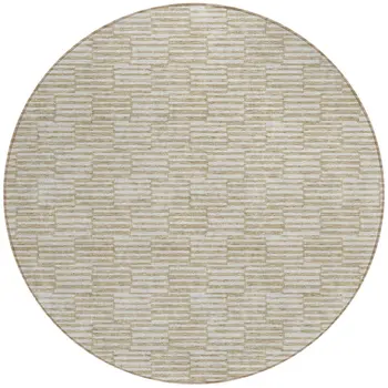 8' Beige And Ivory Round Geometric Washable Indoor Outdoor Area Rug