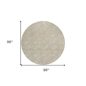 8' Beige And Ivory Round Geometric Washable Indoor Outdoor Area Rug