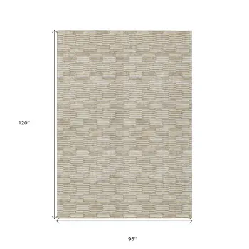 8' X 10' Beige And Ivory Geometric Washable Indoor Outdoor Area Rug