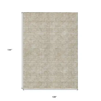 9' X 12' Beige And Ivory Geometric Washable Indoor Outdoor Area Rug