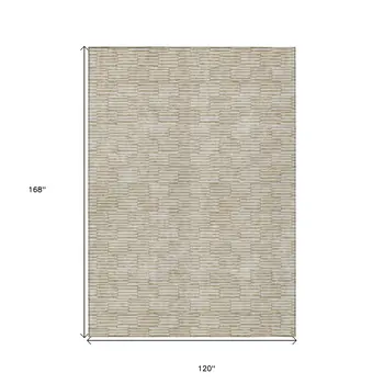 10' X 14' Beige And Ivory Geometric Washable Indoor Outdoor Area Rug