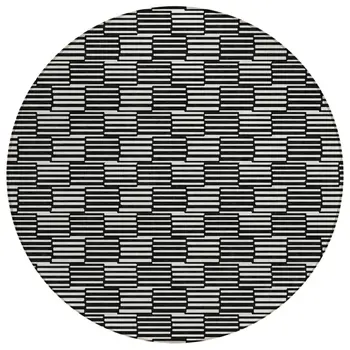 8' Black And Ivory Round Geometric Washable Indoor Outdoor Area Rug
