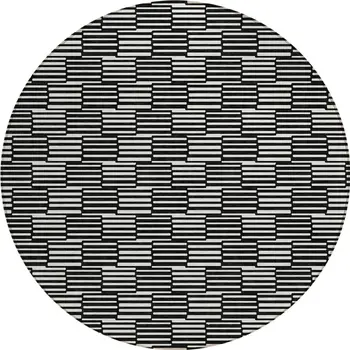 8' Black And Ivory Round Geometric Washable Indoor Outdoor Area Rug