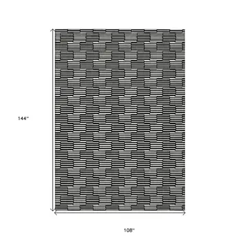 9' X 12' Black And Ivory Geometric Washable Indoor Outdoor Area Rug