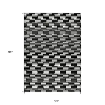 10' X 14' Black And Ivory Geometric Washable Indoor Outdoor Area Rug