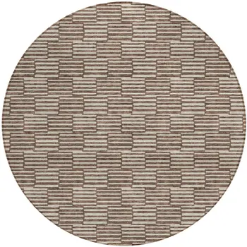8' Brown And Beige Round Geometric Washable Indoor Outdoor Area Rug