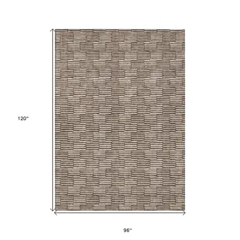 8' X 10' Brown And Beige Geometric Washable Indoor Outdoor Area Rug