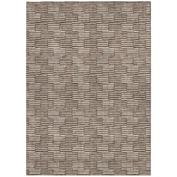 9' X 12' Brown And Beige Geometric Washable Indoor Outdoor Area Rug