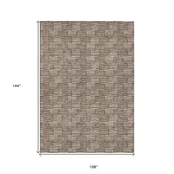 9' X 12' Brown And Beige Geometric Washable Indoor Outdoor Area Rug