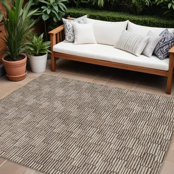 10' X 14' Brown And Beige Geometric Washable Indoor Outdoor Area Rug
