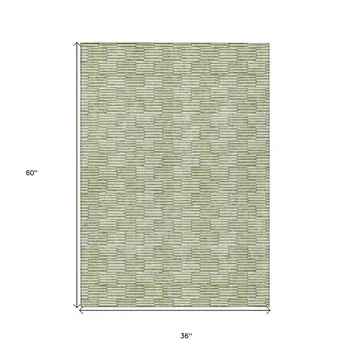 3' X 5' Green And Ivory Geometric Washable Indoor Outdoor Area Rug