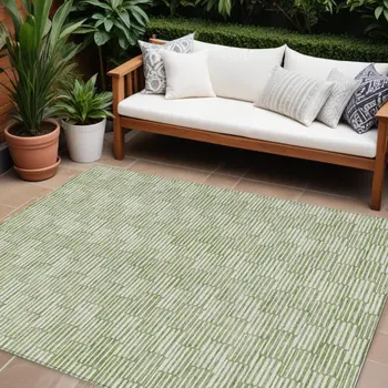 8' X 10' Green And Ivory Geometric Washable Indoor Outdoor Area Rug