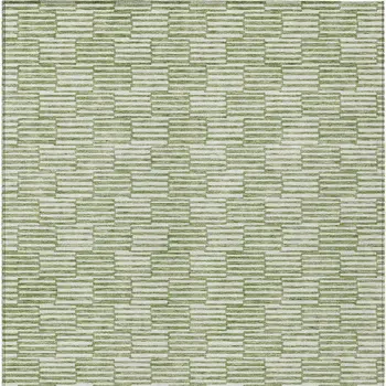 9' X 12' Green And Ivory Geometric Washable Indoor Outdoor Area Rug