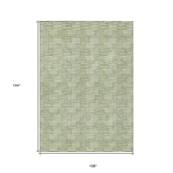 9' X 12' Green And Ivory Geometric Washable Indoor Outdoor Area Rug