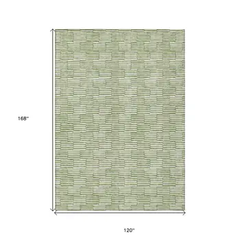 10' X 14' Green And Ivory Geometric Washable Indoor Outdoor Area Rug