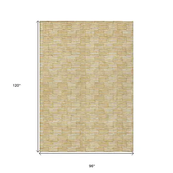 8' X 10' Gold And Beige Geometric Washable Indoor Outdoor Area Rug