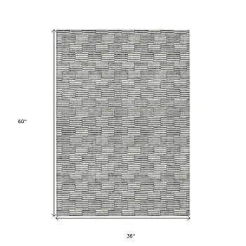 3' X 5' Gray And Ivory Geometric Washable Indoor Outdoor Area Rug