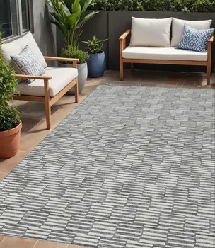 5' X 8' Gray And Ivory Geometric Washable Indoor Outdoor Area Rug