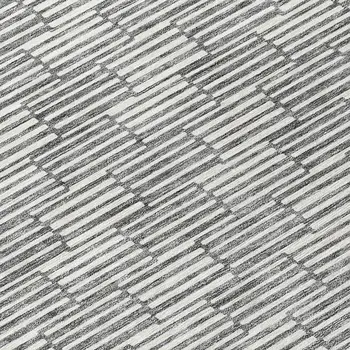 8' Gray And Ivory Round Geometric Washable Indoor Outdoor Area Rug