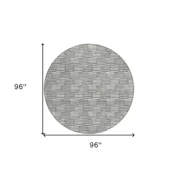 8' Gray And Ivory Round Geometric Washable Indoor Outdoor Area Rug