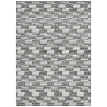 8' X 10' Gray And Ivory Geometric Washable Indoor Outdoor Area Rug