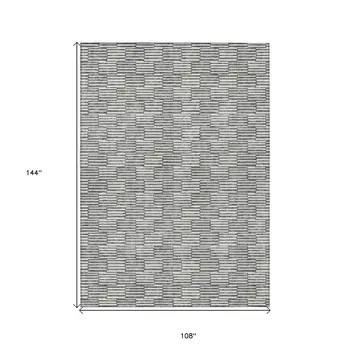 9' X 12' Gray And Ivory Geometric Washable Indoor Outdoor Area Rug