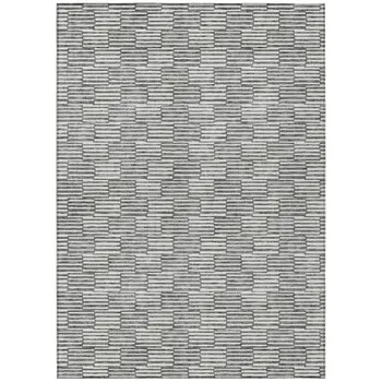 9' X 12' Gray And Ivory Geometric Washable Indoor Outdoor Area Rug