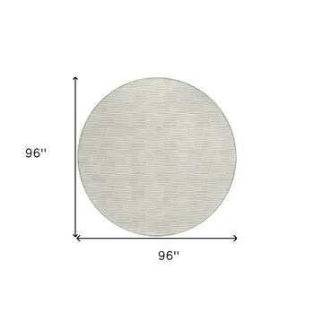 8' Ivory And Beige Round Geometric Washable Indoor Outdoor Area Rug