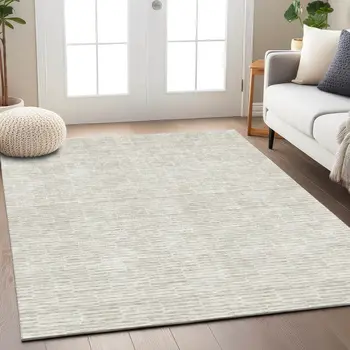8' X 10' Ivory And Beige Geometric Washable Indoor Outdoor Area Rug
