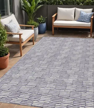 5' X 8' Lilac And Ivory Geometric Washable Indoor Outdoor Area Rug